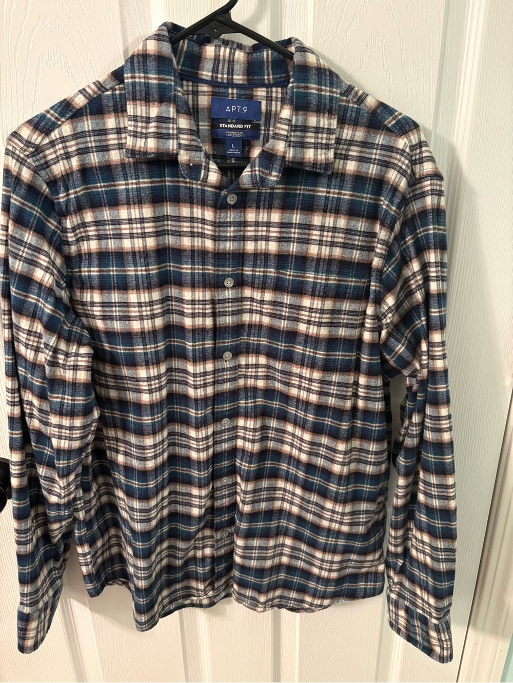Apt. 9 Navy and White Plaid Flannel Button-Down Shirt